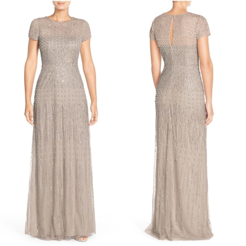 Adrianna Papell Embellished Mesh Gown